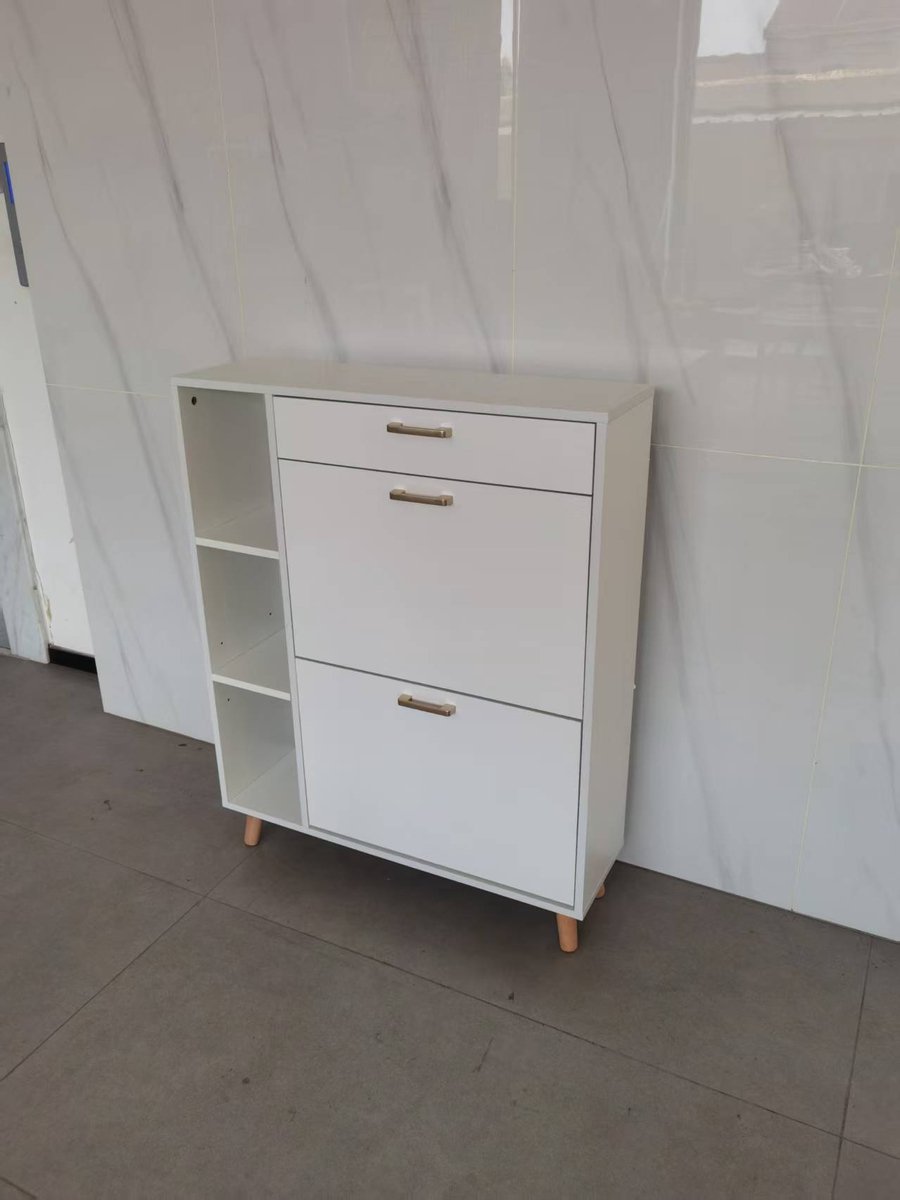 Wooden Shoe Cabinet with 2 Door 1 Drawer Pull Down Shoe Storage Organizer Cupboard Shoes Rack Cabinet for Entrance Area Hallway Living Rooms White (3700267638868)