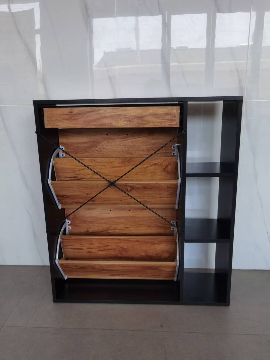 Wooden Shoe Cabinet with 2 Flip Drawers Pull Down Shoe Storage Organizer Cupboard Shoes Rack Cabinet for Entrance Area Hallway Living Rooms Black (2101543226426)