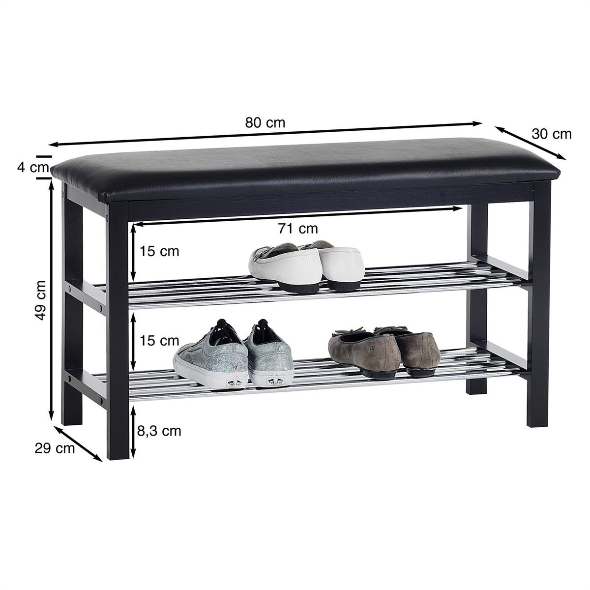 Zitbank met 2 schoenenrekken en gestoffeerde zitting in wit (4016787182514)