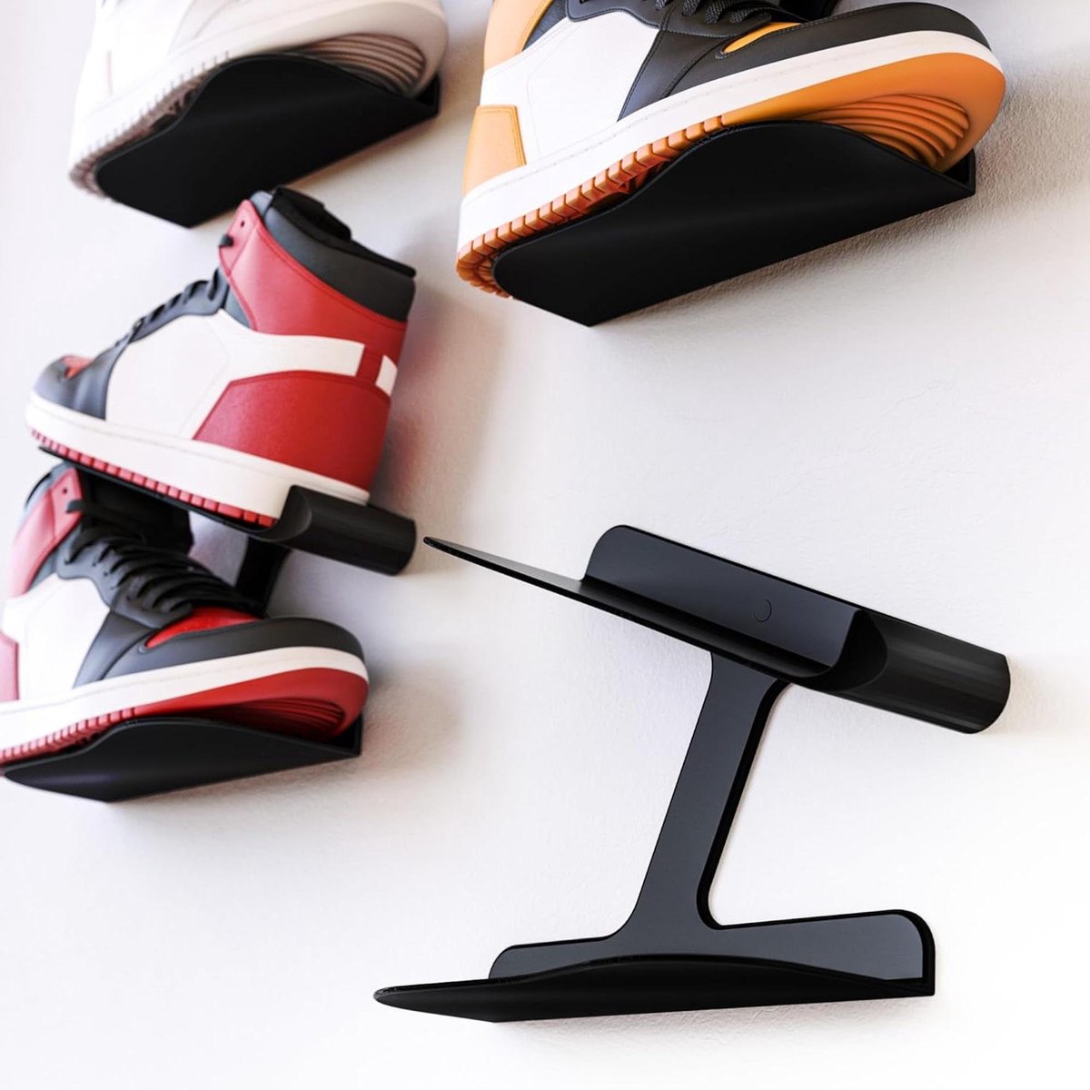 Zwart zwevend sneaker-muurbeugel schoenenplank wandhouder display - 2 stuks (6152325574569)