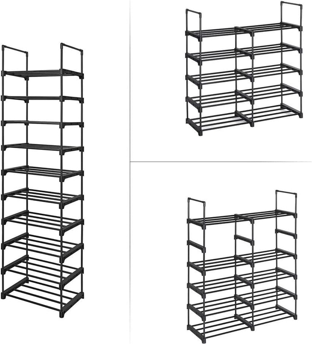 choenenrek met 10 planken, groot metalen schoenenrek, doe-het-zelf, standplank, ruimtebesparend, multifunctioneel, woonkamer, slaapkamer, keuken, 45 x 30 x 174 cm, zwart (7595981345118)