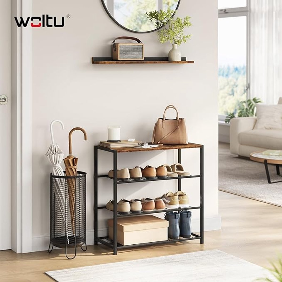schoenenrek 2-laags schoenenbank met staande zitting, metalen houten schoen opbergkast kasten (8785309889380)