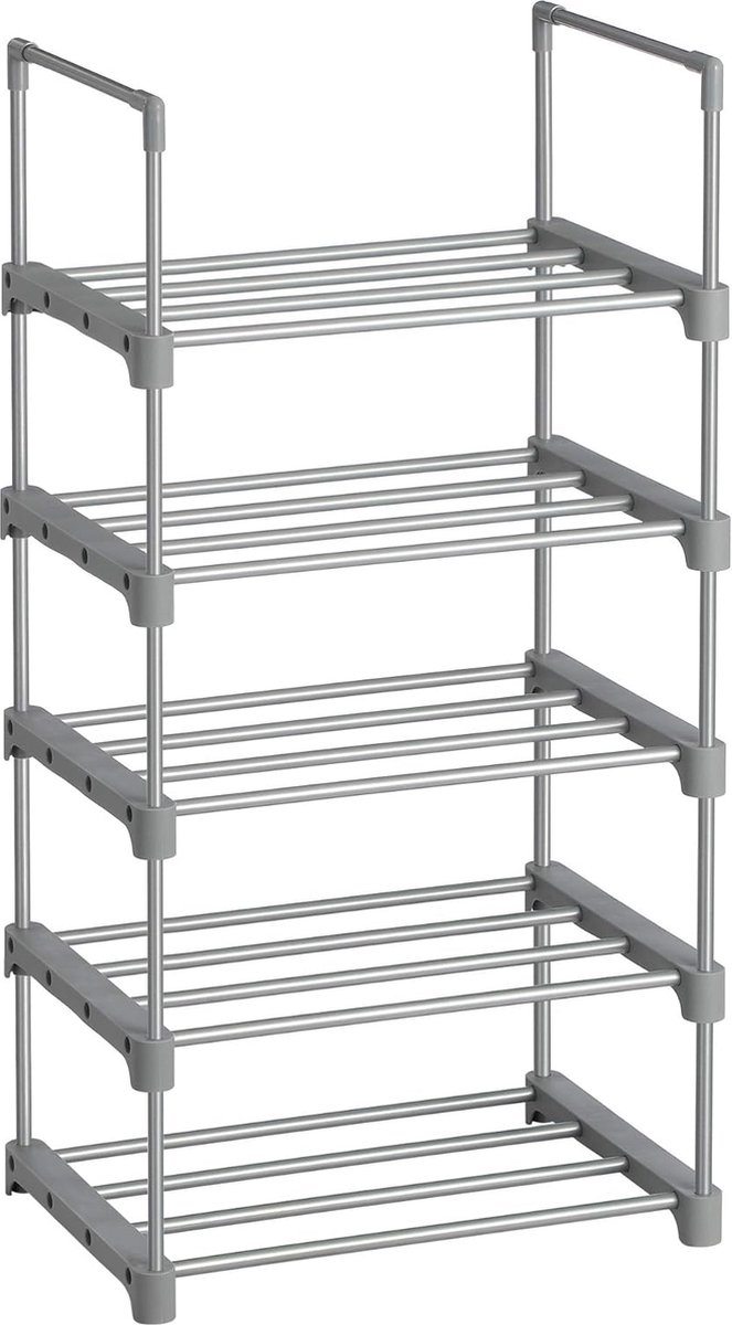 schoenenrek met 5 niveaus, metalen schoenenrek, stapelbaar, ruimtebesparend, schoenenrek, multifunctioneel, staande plank, voor hal, slaapkamer, woonkamer, grijs LSA005G02 (7595981403122)