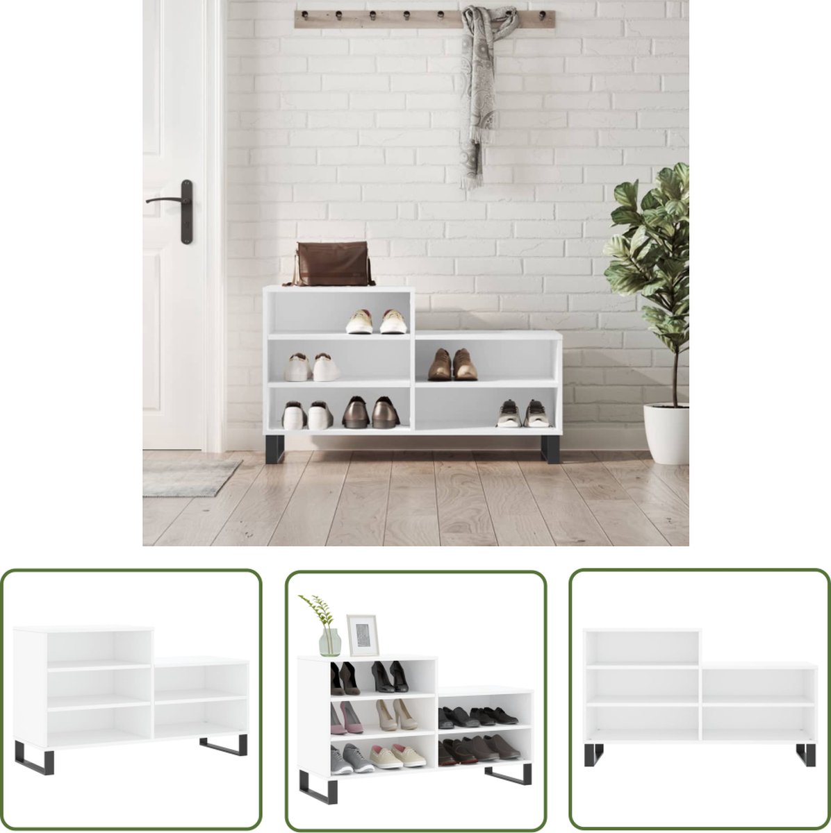 vidaXL Houten Schoenenkast - Schoenenkast - Schoenenkast 102x36x60 cm bewerkt hout wit - Wit Schoenenkast - Schoenen Organisatie - Bergruimte (8721194487263)