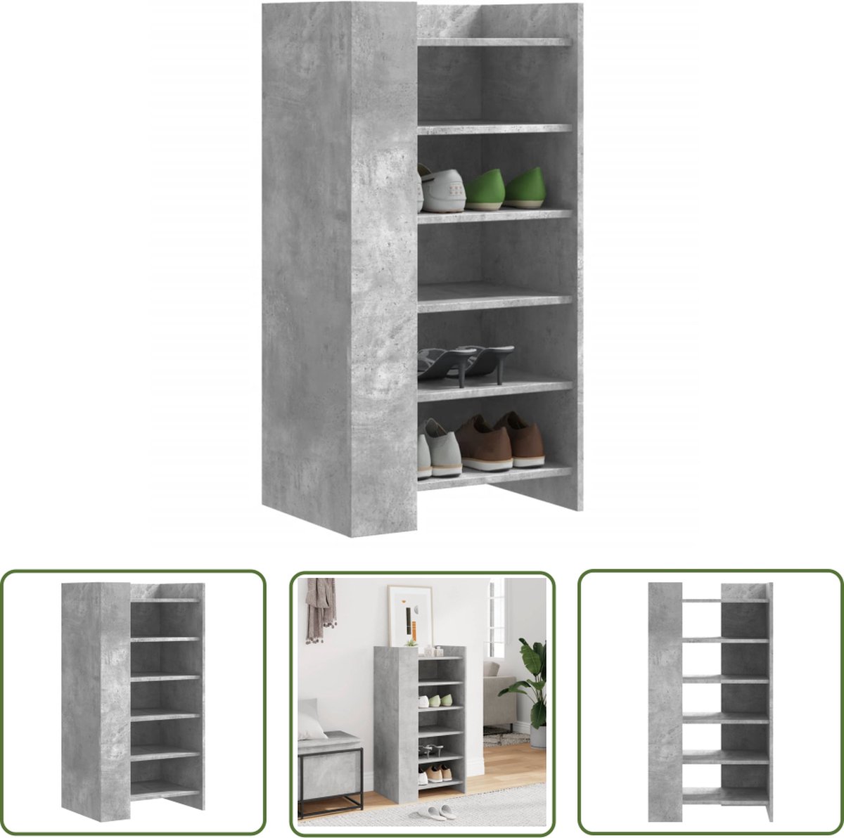 vidaXL Houten Schoenenkast - Schoenenkast - Schoenenkast 52x37,5x100 cm bewerkt hout betongrijs - Schoenen Organisatie - Bergruimte - Entree Meubel (8721194783983)