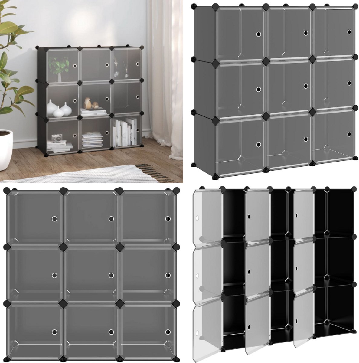 vidaXL Opbergmeubel met 9 vakken en deuren polypropeen zwart - Opbergmeubel - Opbergmeubelen - Opberger - Opbergkast (8222034684359)