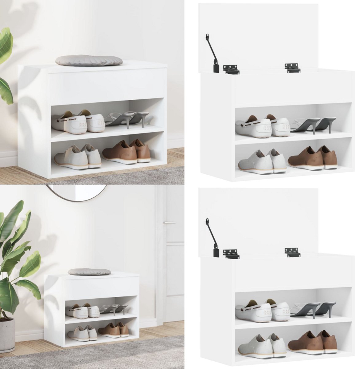 vidaXL Schoenenbank 60x30x45 cm bewerkt hout wit - Schoenenbank - Schoenenbanken - Opbergbank - Opbergbanken (8222034686773)