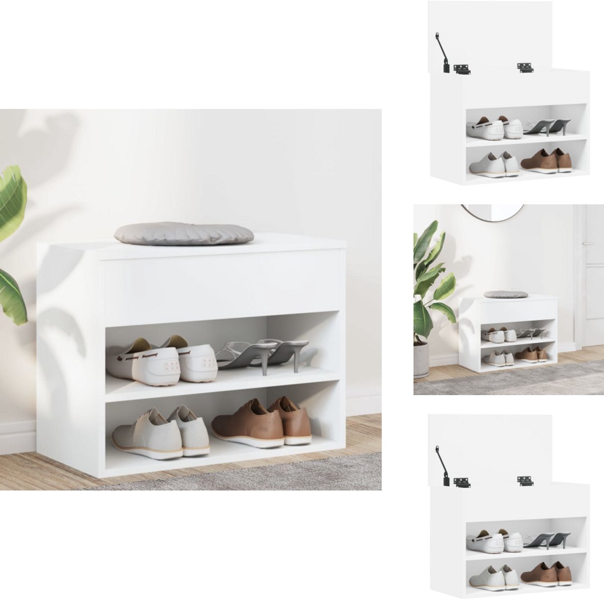 vidaXL Schoenenbank - Schoenenbanken - Opbergbank - Opbergbanken - Schoenenbank 60x30x45 cm bewerkt hout wit (8721032942718)