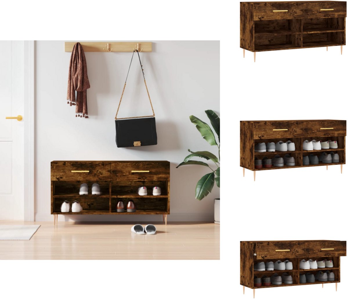 vidaXL Schoenenbank - Schoenenbanken - Opbergbank - Schoenenkast - Schoenenbank 102x35x55 cm bewerkt hout gerookt eikenkleurig (8721096911828)