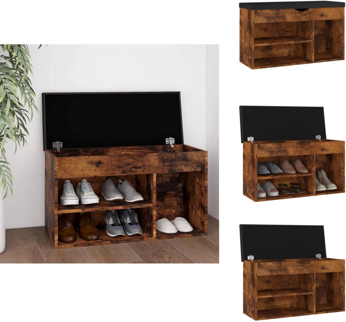 vidaXL Schoenenbank - Schoenenbanken - Schoenenbankje - Schoenenbankje - Schoenenbank met kussen 80x30x47 cm bewerkt hout gerookt eiken (8721032942824)