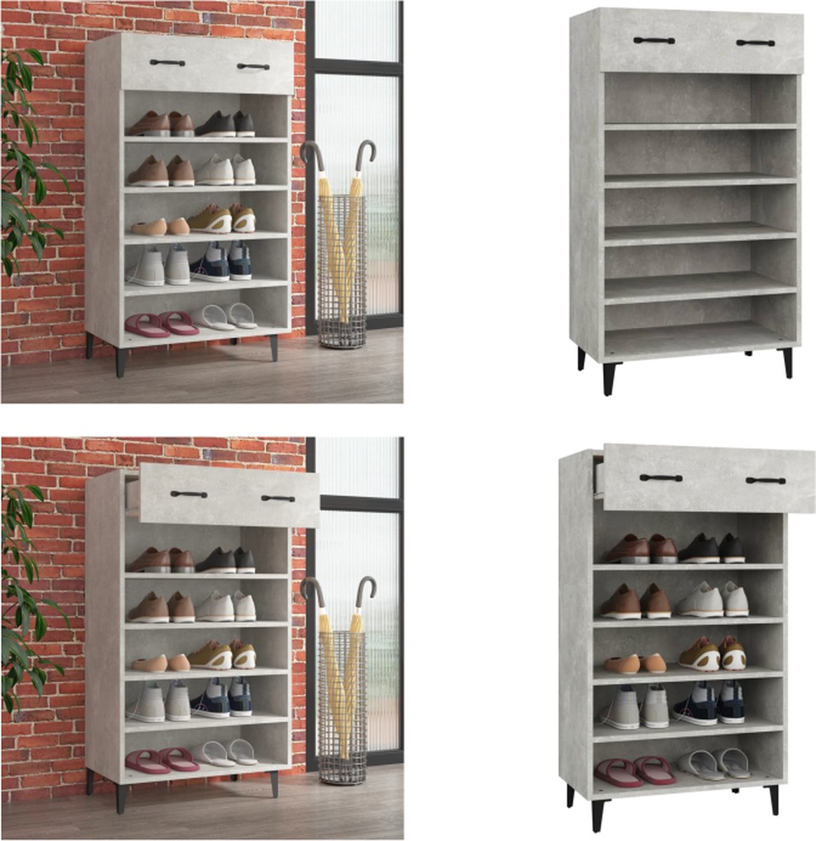 vidaXL Schoenenkast 60x35x105 cm bewerkt hout betongrijs - Schoenenrek - Schoenenrekken - Opbergrek Voor Schoenen - Schoenenstellage (8721114842998)