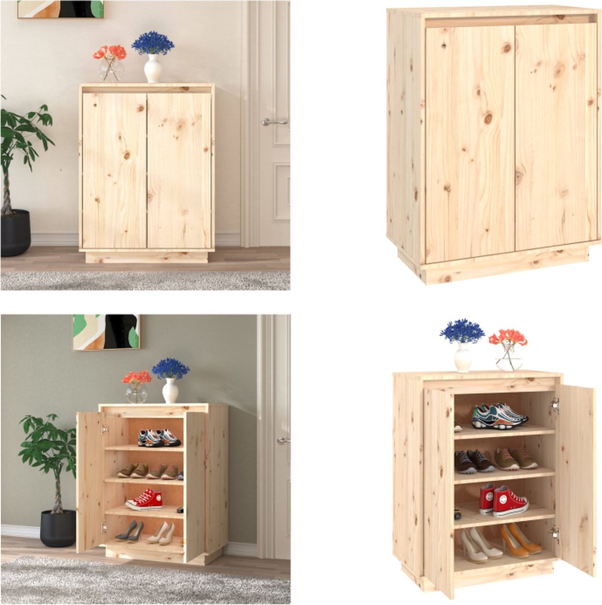 vidaXL Schoenenkast 60x35x80 cm massief grenenhout - Schoenenkast - Schoenenkasten - Houten Schoenenkast - Halkast (8721114671086)