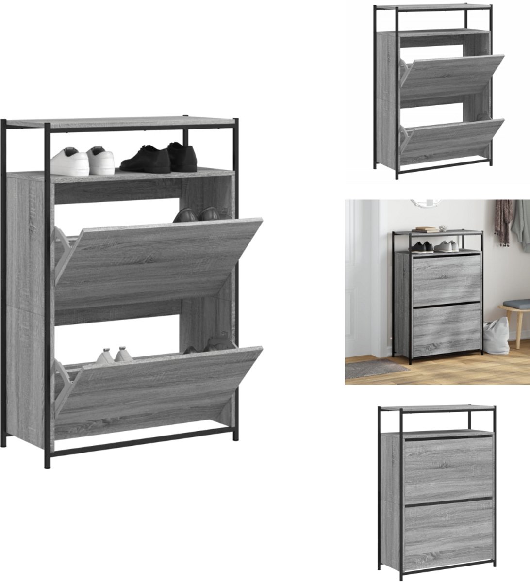 vidaXL - Schoenenkast - 75x34x112 - cm - bewerkt - hout - grijs - sonoma - eikenkleur (8721012382732)