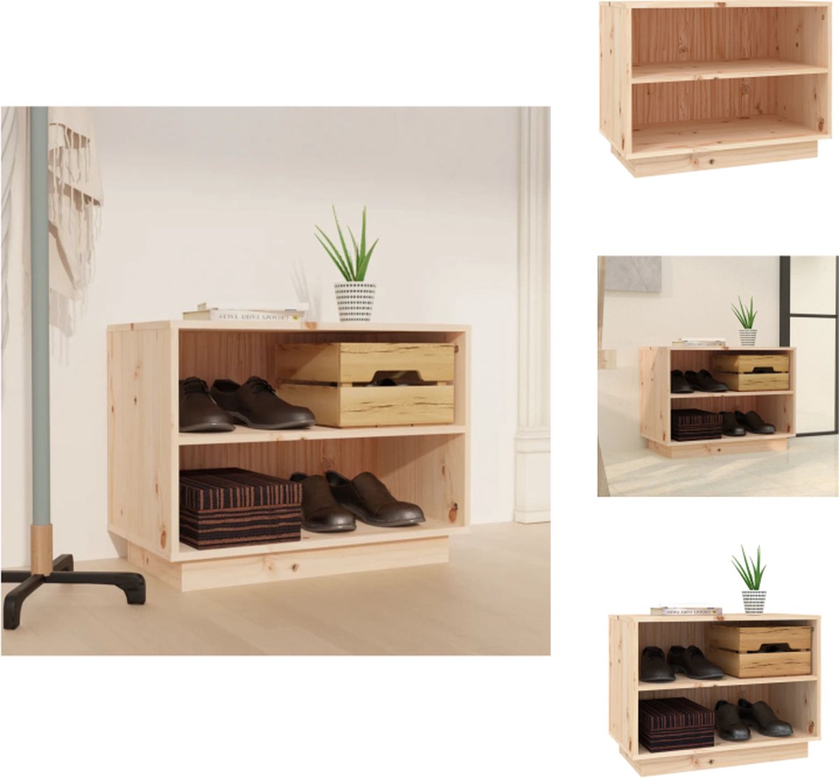 vidaXL Schoenenkast - Schoenenkasten - Houten Schoenenkast - Halkast - Schoenenkast 60x34x45 cm massief grenenhout (8721032943920)