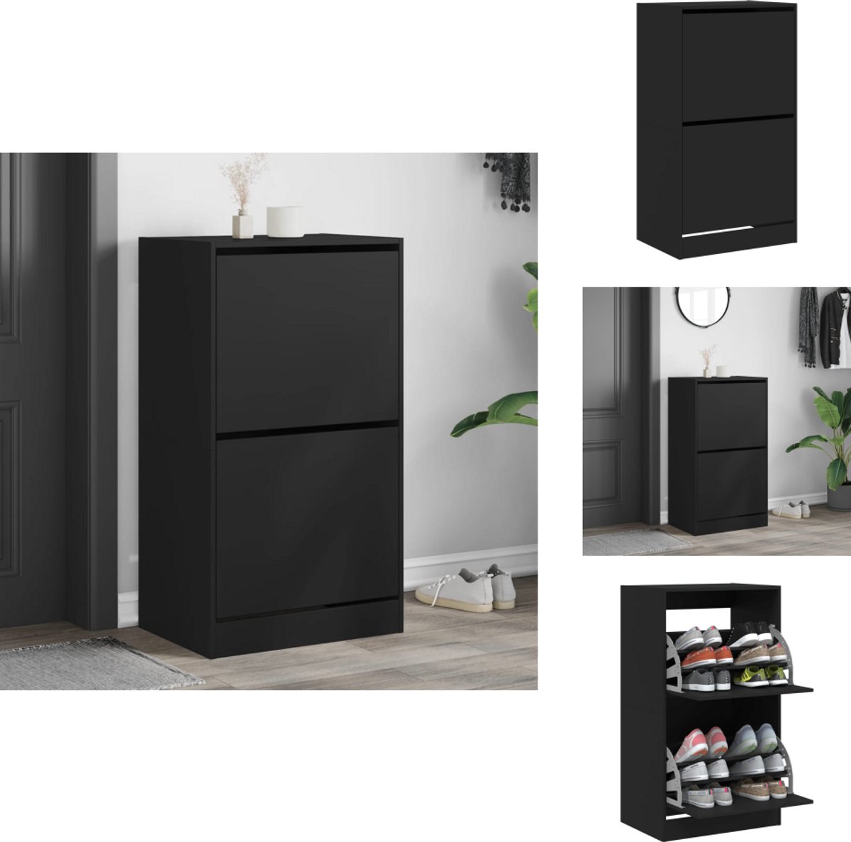 vidaXL Schoenenkast - Schoenenkasten - Schoenenrek - Schoenen Kast - Schoenenkast met 2 klaplades 60x42x108 cm zwart (8088274916694)