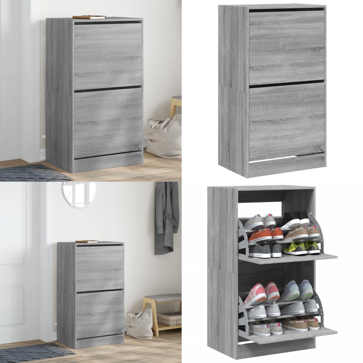 vidaXL Schoenenkast met 2 klaplades 60x42x108 cm grijs sonoma - Schoenenkast - Schoenenkasten - Schoenenrek - Schoenen Kast (8208486031484)