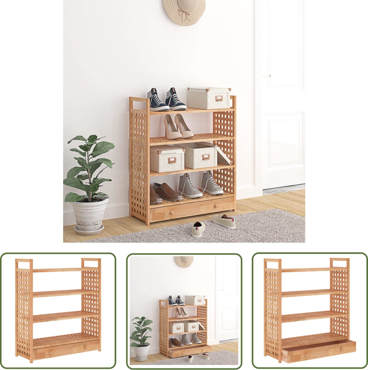 vidaXL Schoenenkasten - Schoenenrek - Schoenenrek met lade 70x27x81 cm massief walnotenhout - Walnotenhout Meubilair - Hout Meubel - Opbergruimte (8721031228721)