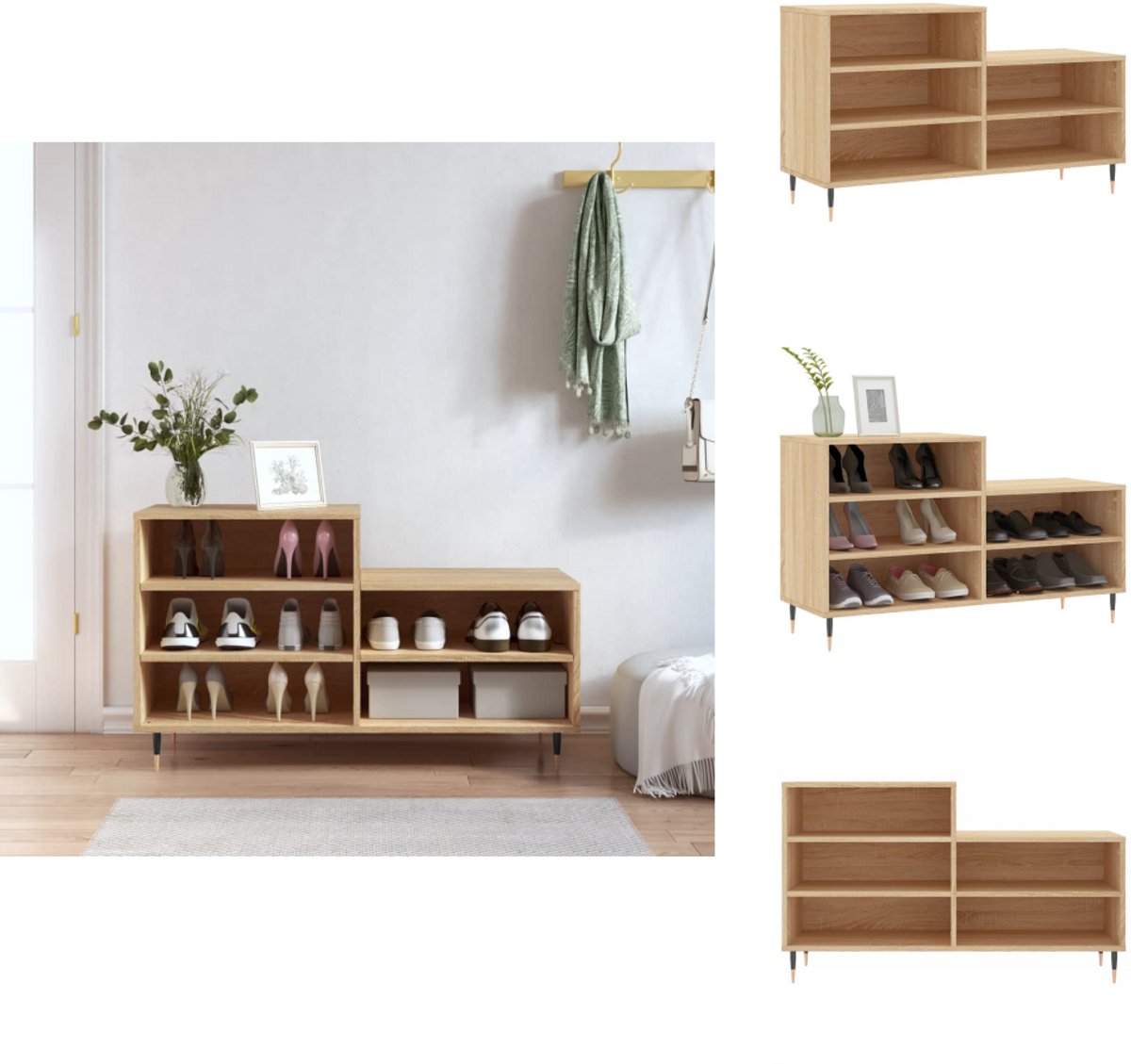 vidaXL Schoenenrek - Schoenenrekken - Opbergrek Voor Schoenen - Schoenenstellage - Schoenenkast 102x36x60 cm bewerkt hout sonoma eikenkleurig (8051314159177)