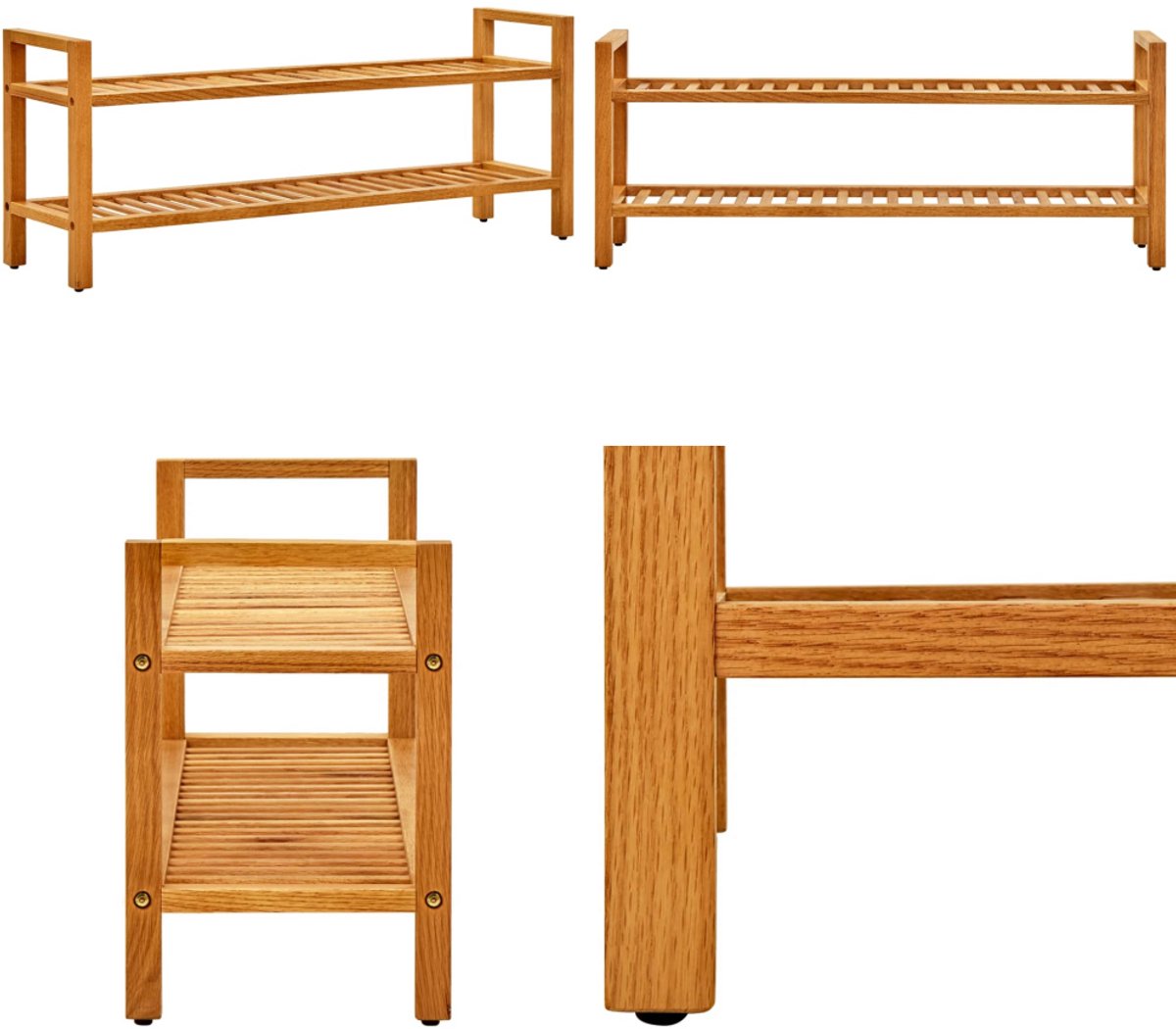 vidaXL Schoenenrek met 2 schappen 100x27x40 cm massief eikenhout - Schoenrek - Schoenrekken - Schoenorganiser - Schoenorganisers (8222034680047)