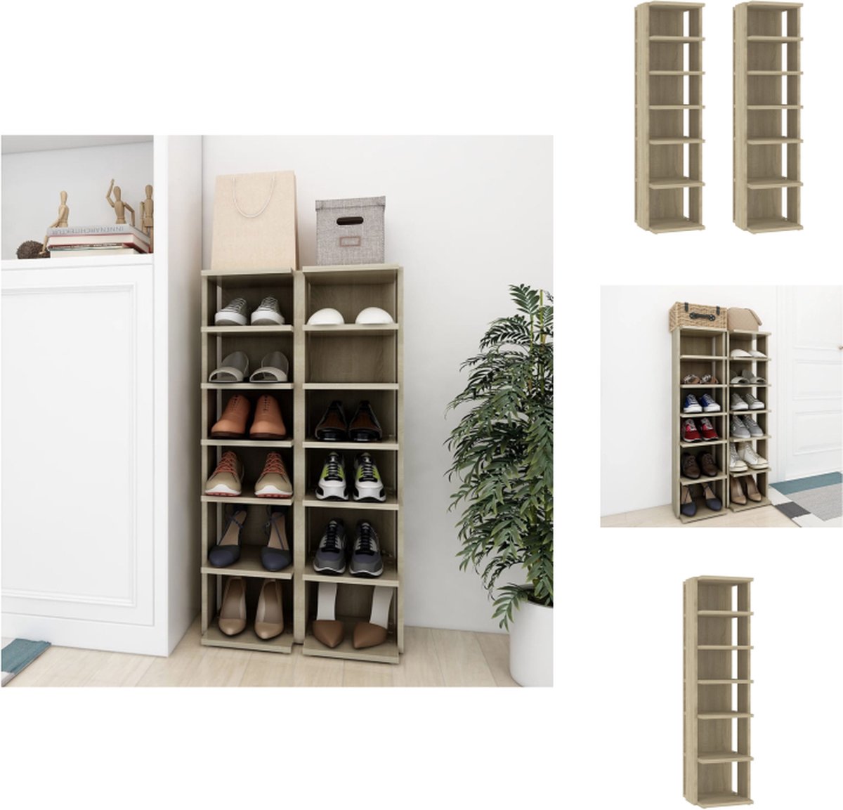 vidaXL Schoenrek - Schoenrekken - Schoenenrek - Schoenenrekken - Schoenenkasten 2 st 27,5x27x102 cm sonoma eikenkleurig (8721096720086)